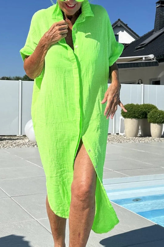 Damen Leichtes Baumwoll Button-Up Überkleid EB