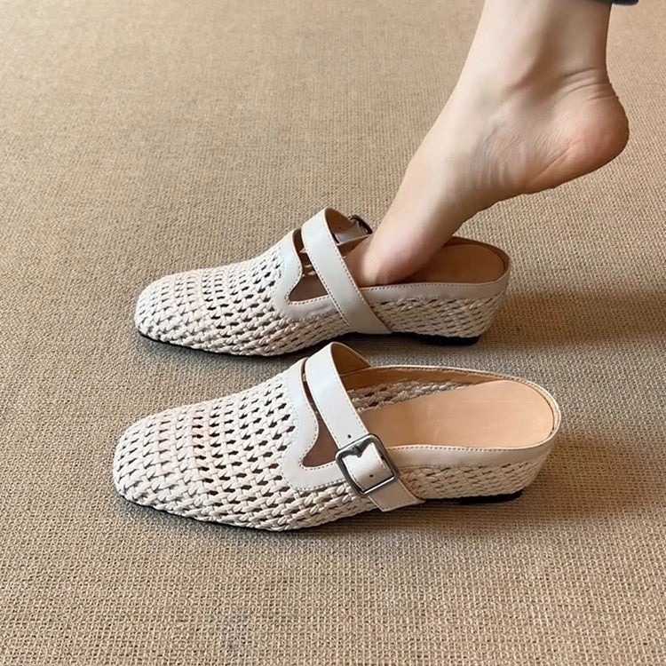 Damen Clogs mit modischem Geflecht und verstellbarem Riemen EB