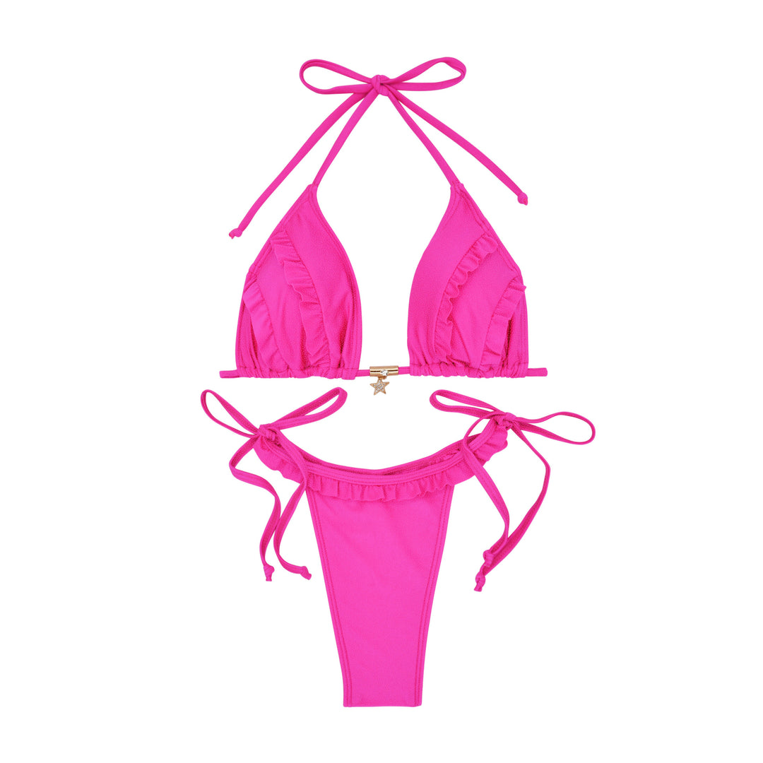 Damen Triangel-Bikini mit Rüschendetails und verstellbaren Bindebändern EB