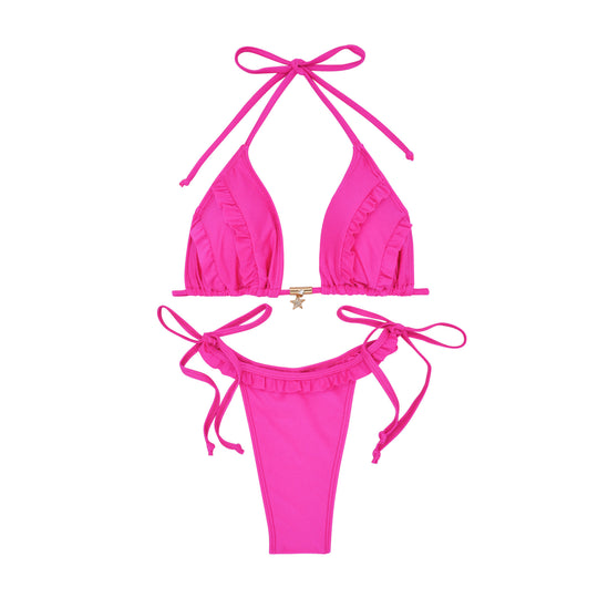 Damen Triangel-Bikini mit Rüschendetails und verstellbaren Bindebändern EB