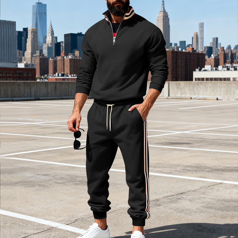 Herren nan stylisches Jogginganzug-Set mit Halbzip, gestreiften Seitenstreifen und konischer Joggerhose EB