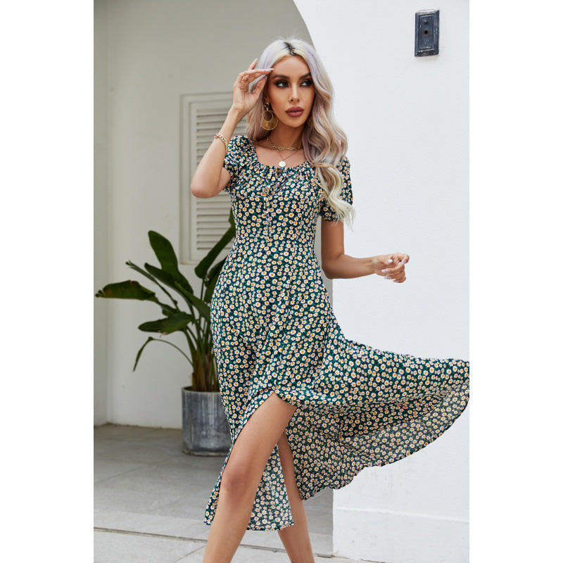 Damen Maxikleid mit verspieltem floralem Design und seitlichem Schlitz EB