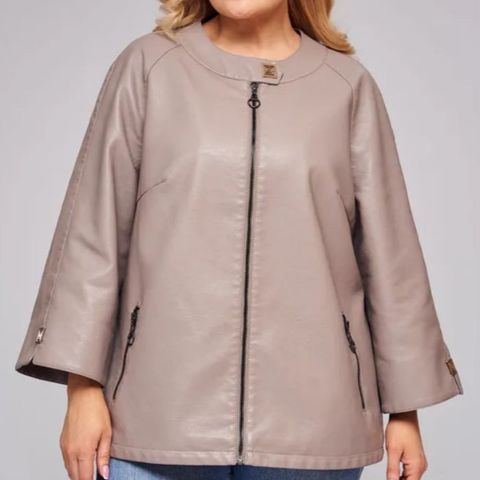 Damen modische Kunstlederjacke mit einzigartigem Schnitt EB