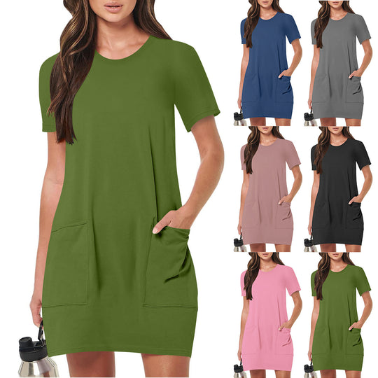 Damen lässiges T-Shirt-Kleid mit praktischen Taschen EB
