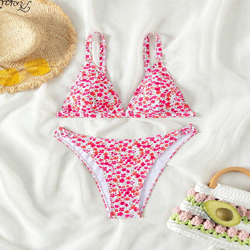 Damen Triangel-Bikini mit romantischem Blumenmuster EB