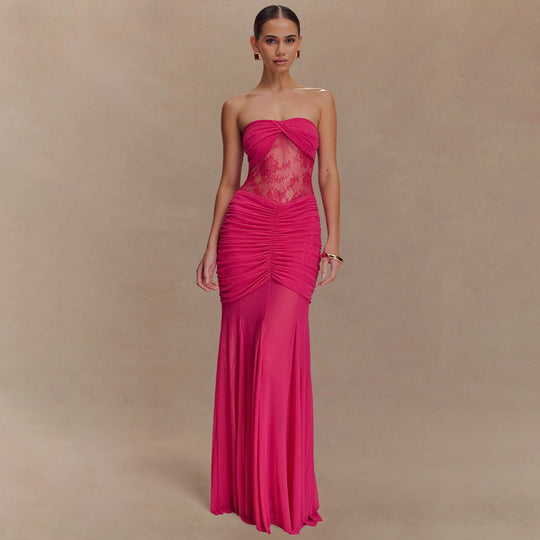 Damen Elegantes Maxikleid mit raffinierten Rüschendetails EB