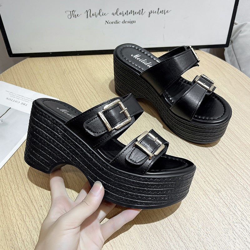 Damen Plateau-Sandalen mit modischem Schnallen-Design EB