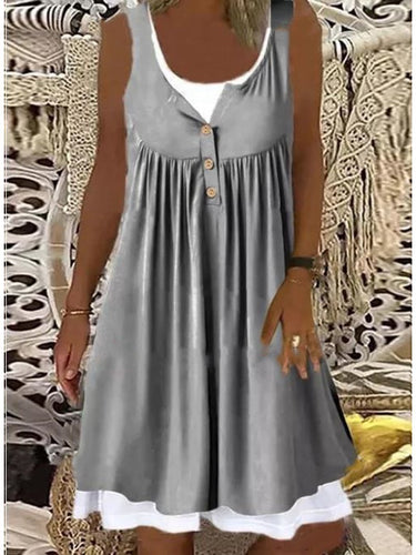 Damen Sommerliches Freizeitkleid mit dekorativen Knopfdetails und ausgestelltem Rock EB