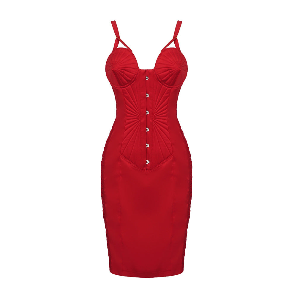 Damen figurbetontes Kleid mit raffinierten Details und schimmerndem Stoff EB