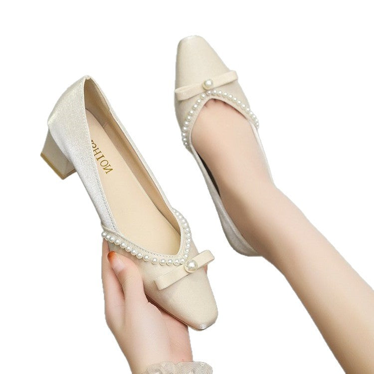Damen elegante Pumps mit dekorativer Perlenverzierung EB