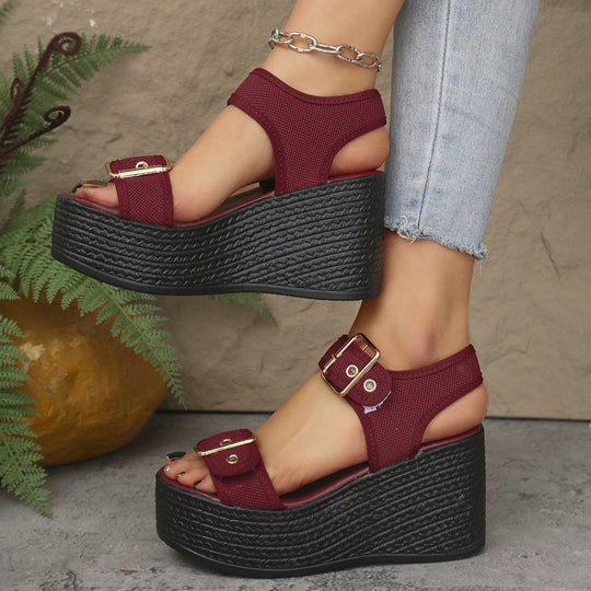 Damen Wedge-Sandalen mit verstellbaren Schnallen und rutschfester Sohle EB