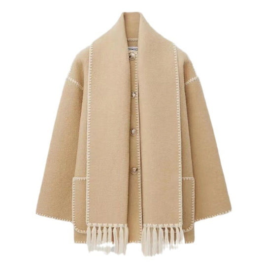 Damen Oversized Strickjacke mit Fransen und Taschen EB