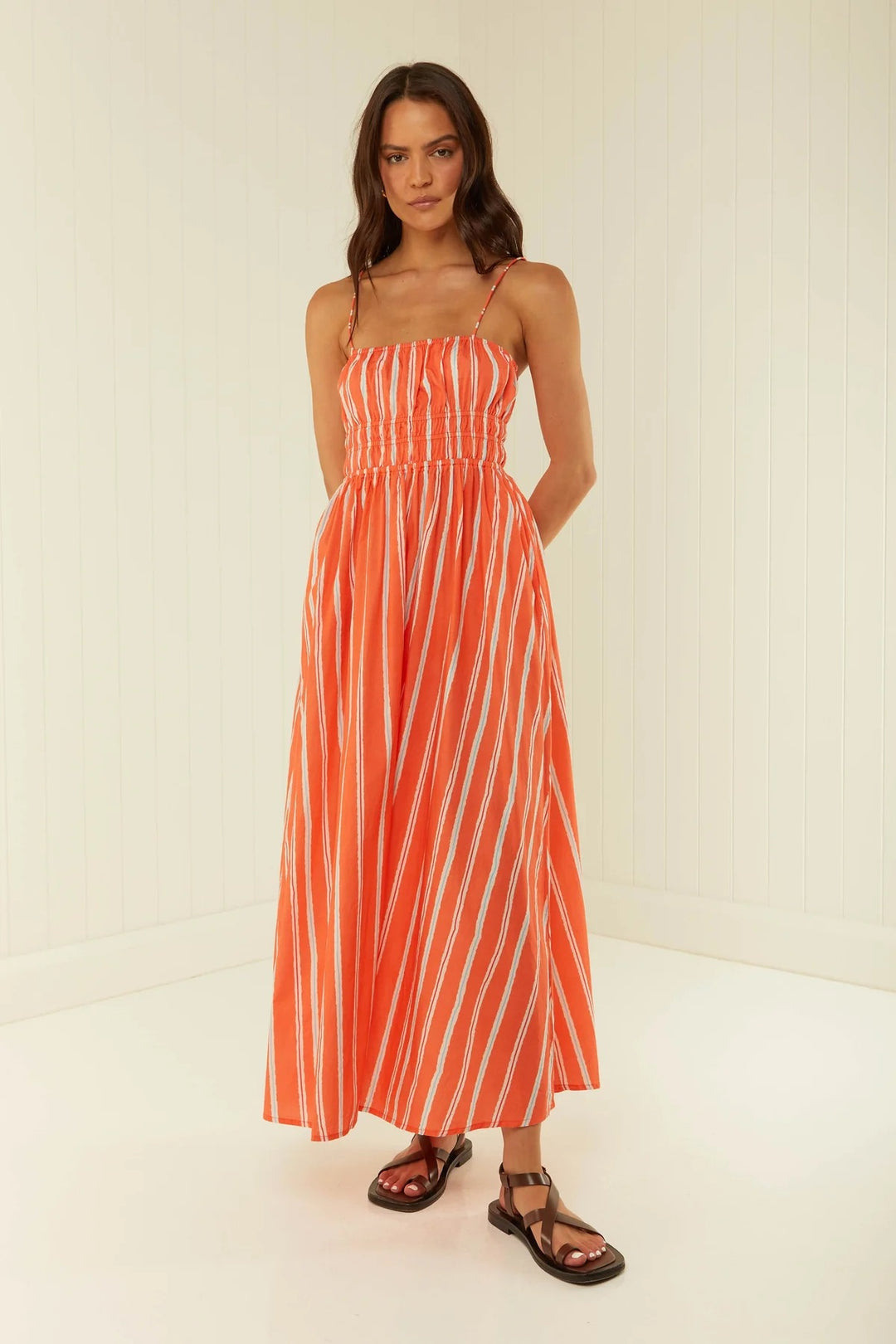 Damen Maxikleid mit elastischem Bund und verspieltem Blumenmuster EB