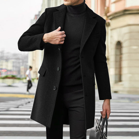 Herren eleganter Wollmantel mit klassischem Revers und verdeckten Knöpfen EB