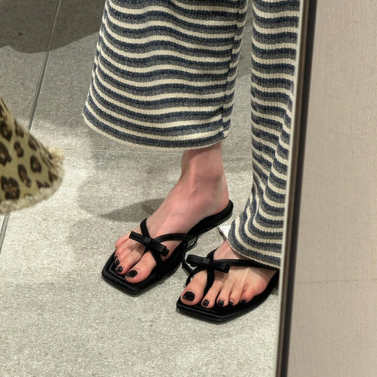 Damen Zehentrenner-Sandalen mit elegantem Schleifenakzent und rutschfester Sohle EB