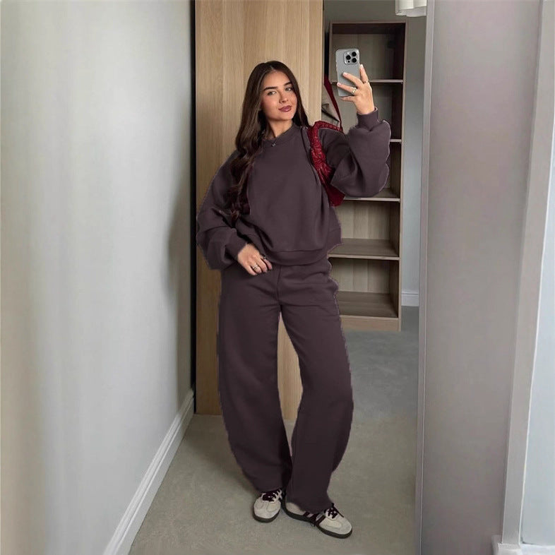 Damen Cropped-Sweatshirt mit hohem Rundhalsausschnitt und elastischer Tunnelzug Wide-Leg Jogginghose Set Eichborn Berlin