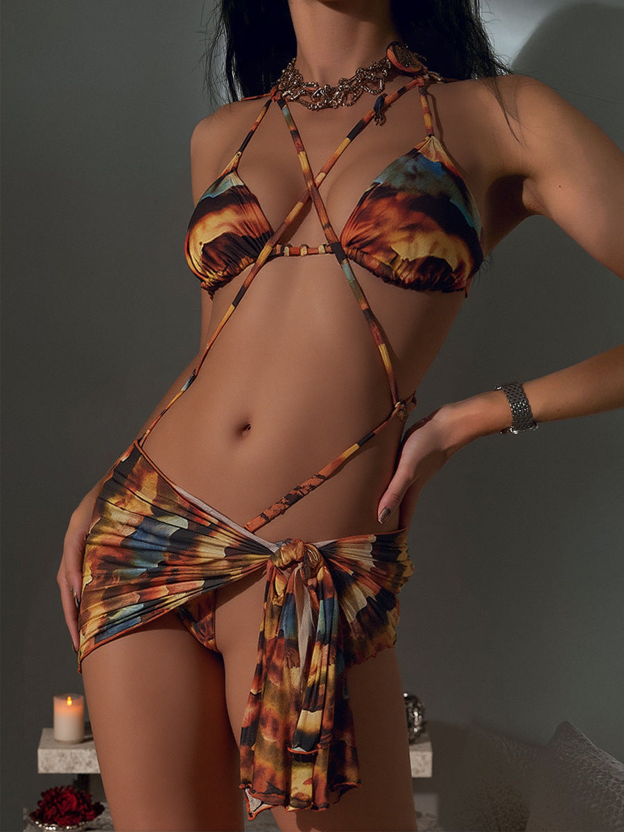Damen Triangel-Bikini mit modischem Wickelrock und eleganter Bindeoption EB