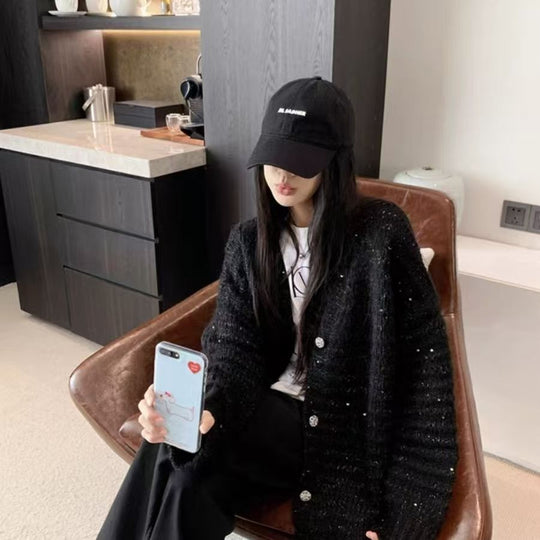 Damen Strickjacke mit voluminösen Ärmeln und einzigartiger Maschenstruktur EB