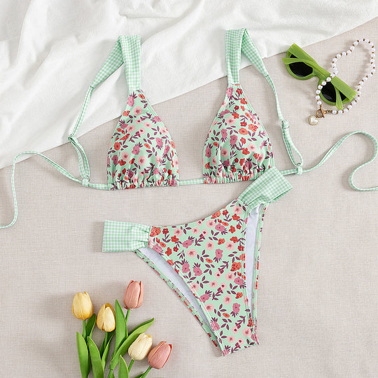Damen Triangle-Bikini mit floralem Design und verstellbaren Trägern EB