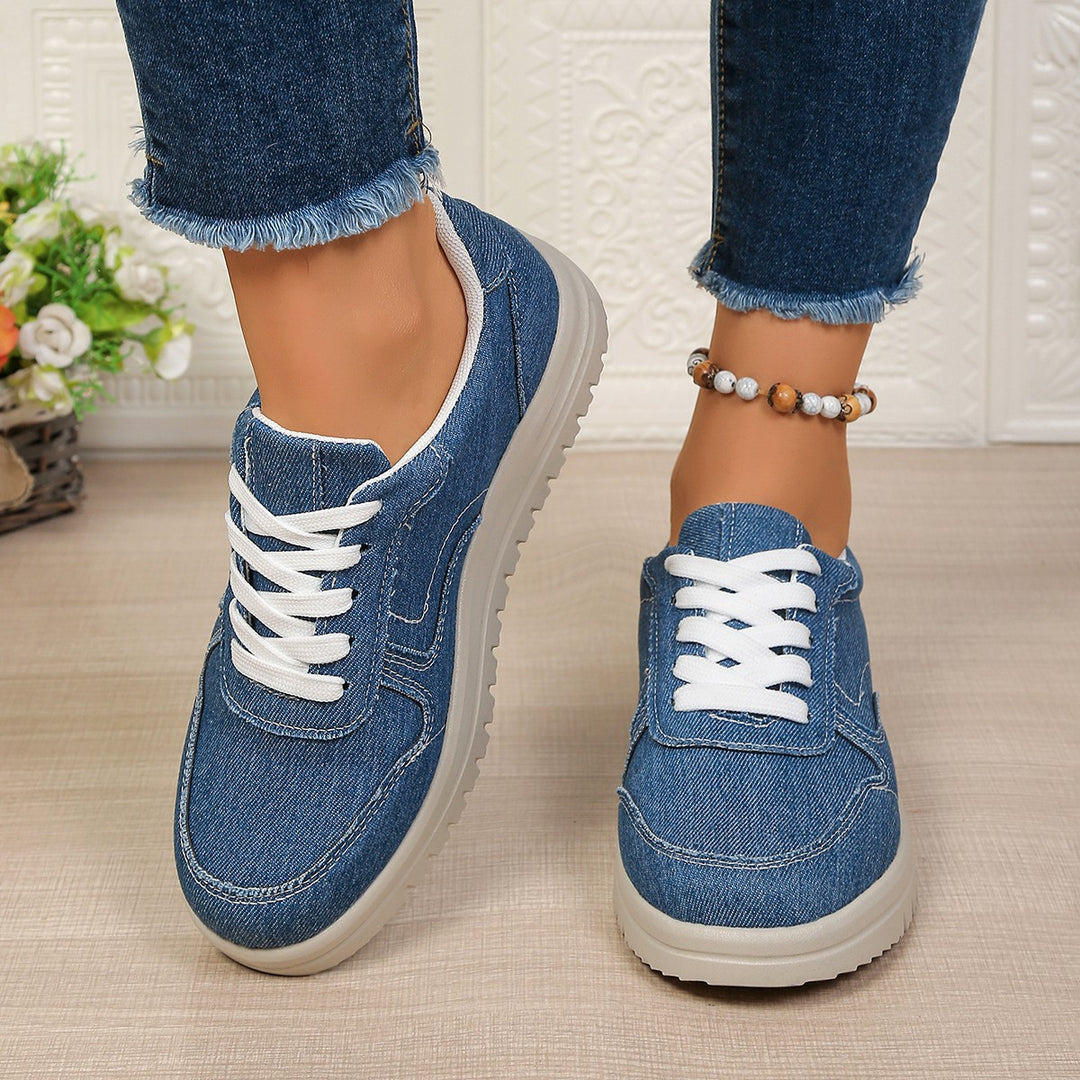 Damen lässige Denim-Sneaker mit gepolstertem Komfortfußbett und profilierter EVA-Laufsohle EB