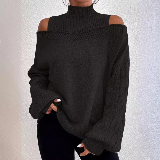 Damen Pullover mit schulterfreien Ärmeln und hohem Kragen EB
