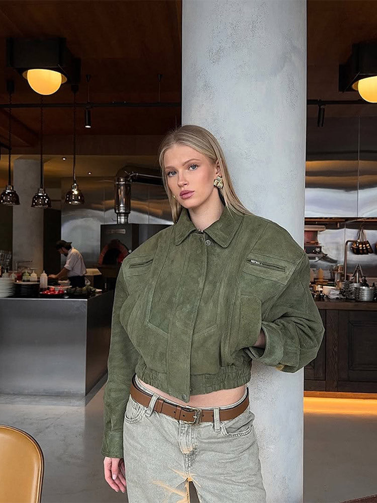 Damen Kunstlederjacke im modischen Cropped-Stil EB