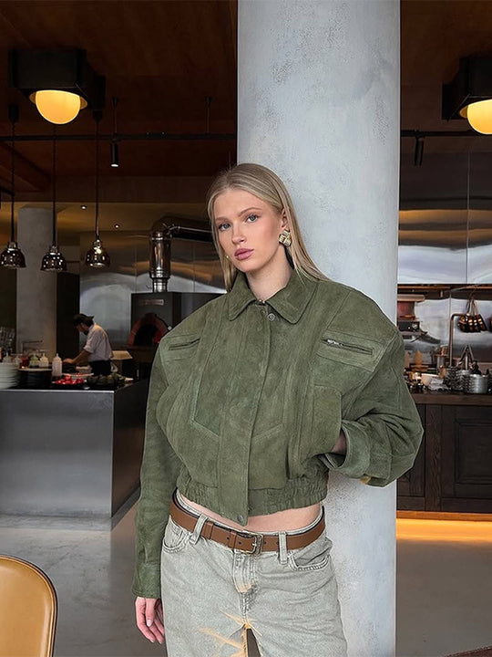 Damen Kunstlederjacke im modischen Cropped-Stil EB
