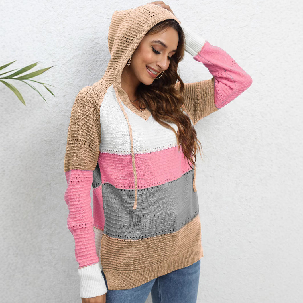 Damen lässiger Kapuzenpullover mit modischem Farbblockdesign EB