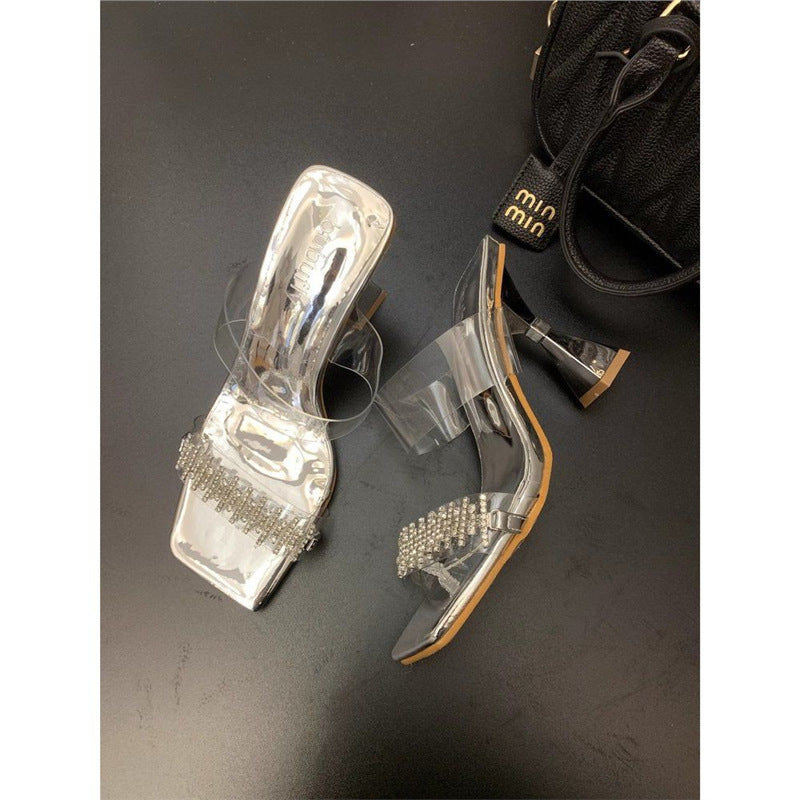 Damen transparente Sandalen mit Strassverzierungen EB