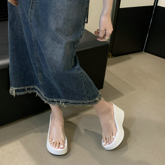Damen Glamouröse Plateau-Sandalen mit transparentem Obermaterial EB