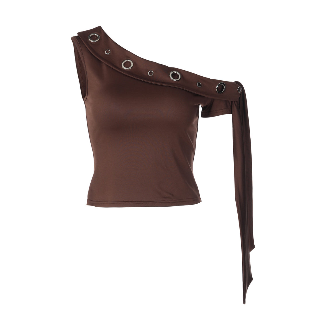 Damen elegantes schulterfreies Top mit dekorativen Ösen und langen Ärmeln EB
