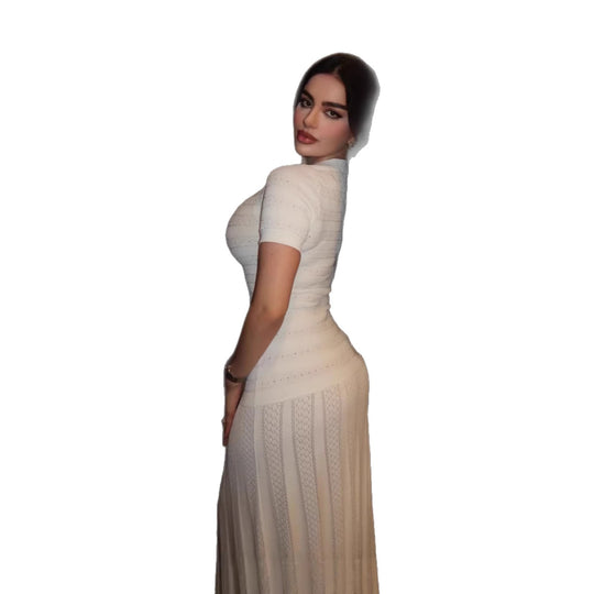 Damen elegantes Strickkleid mit durchgehendem Knopfverschluss EB