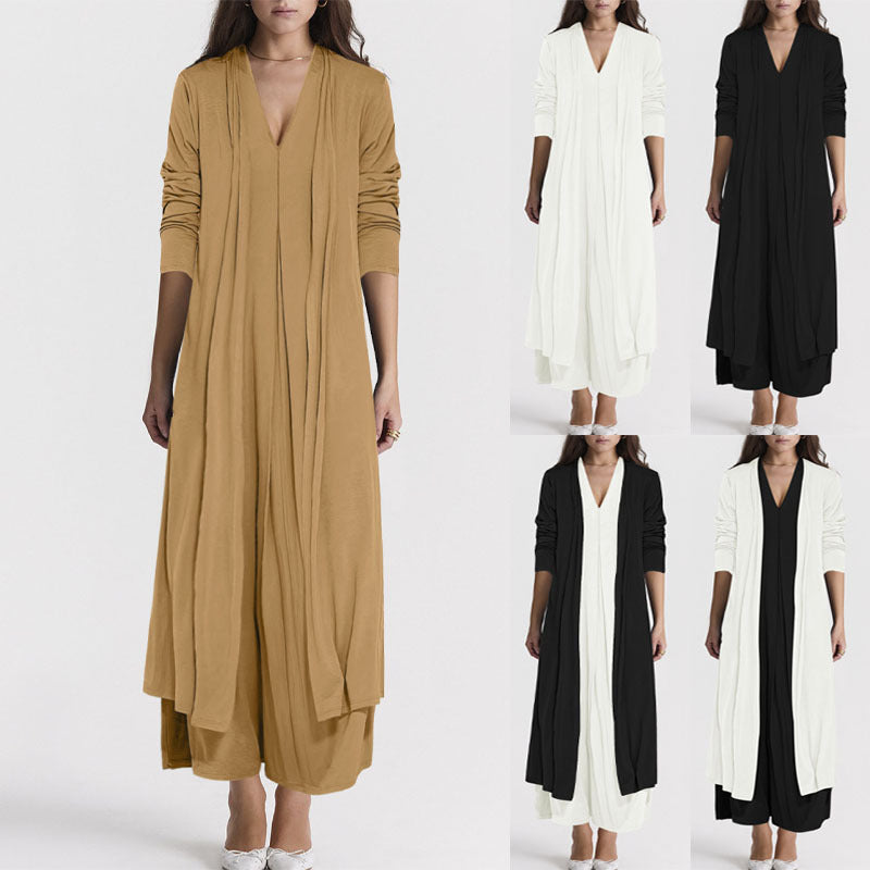 Damen luftiger Maxi-Rock mit elegantem V-Ausschnitt und fließendem Schnitt EB