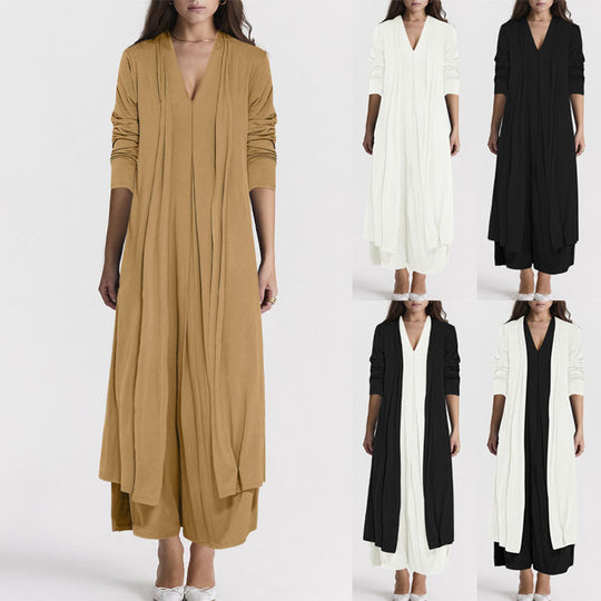 Damen luftiger Maxi-Rock mit elegantem V-Ausschnitt und fließendem Schnitt EB