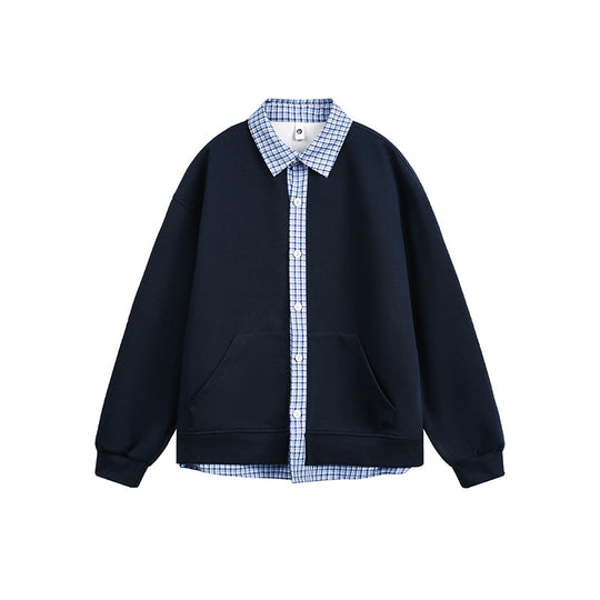 Damen Lässiger Oversized Kapuzenpullover mit Hemdkragen EB
