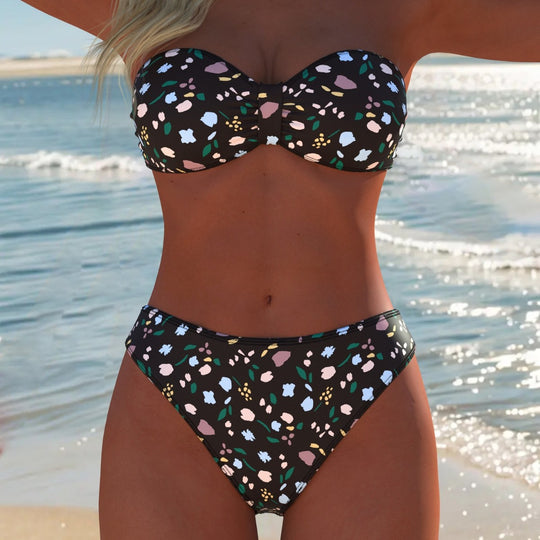 Damen Sportliches Bikini-Set mit Wickeldesign und hohem Bund EB