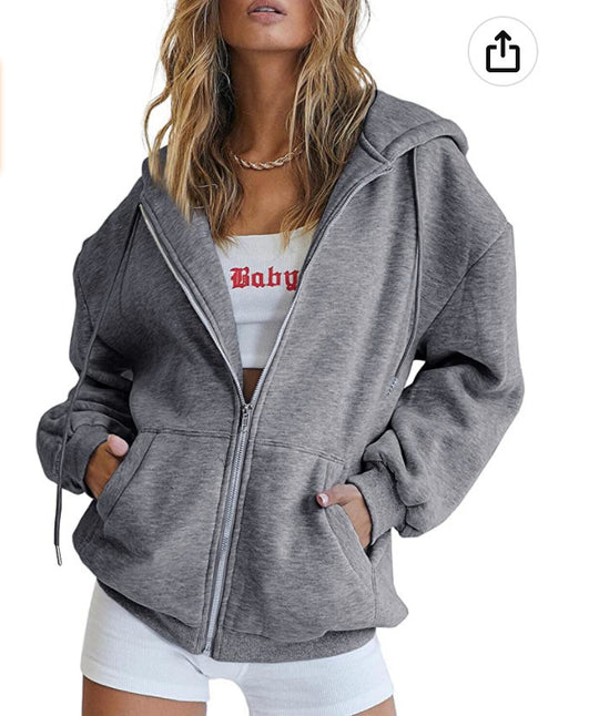 Damen Oversized Kapuzenjacke mit Reißverschluss EB