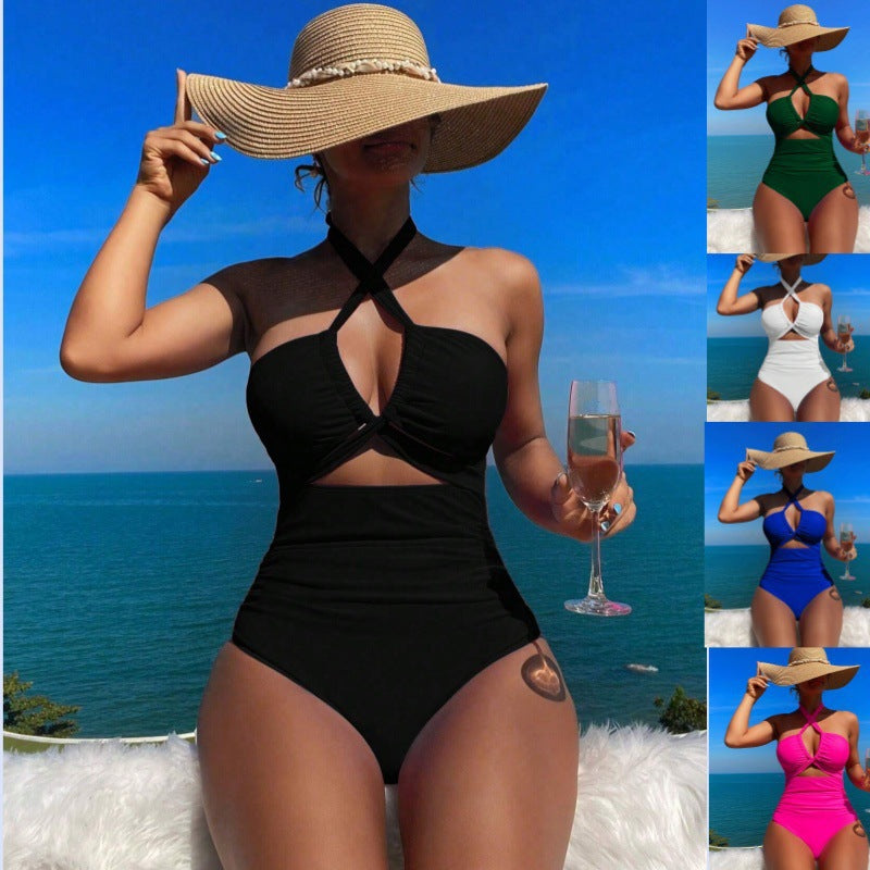 Damen einteiliger Badeanzug mit innovativem Cut-Out-Design und verspieltem Schleifenband EB