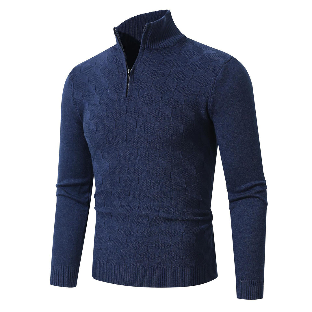 Herren lässiger Strickpullover mit halbem Reißverschluss und strukturiertem Muster EB