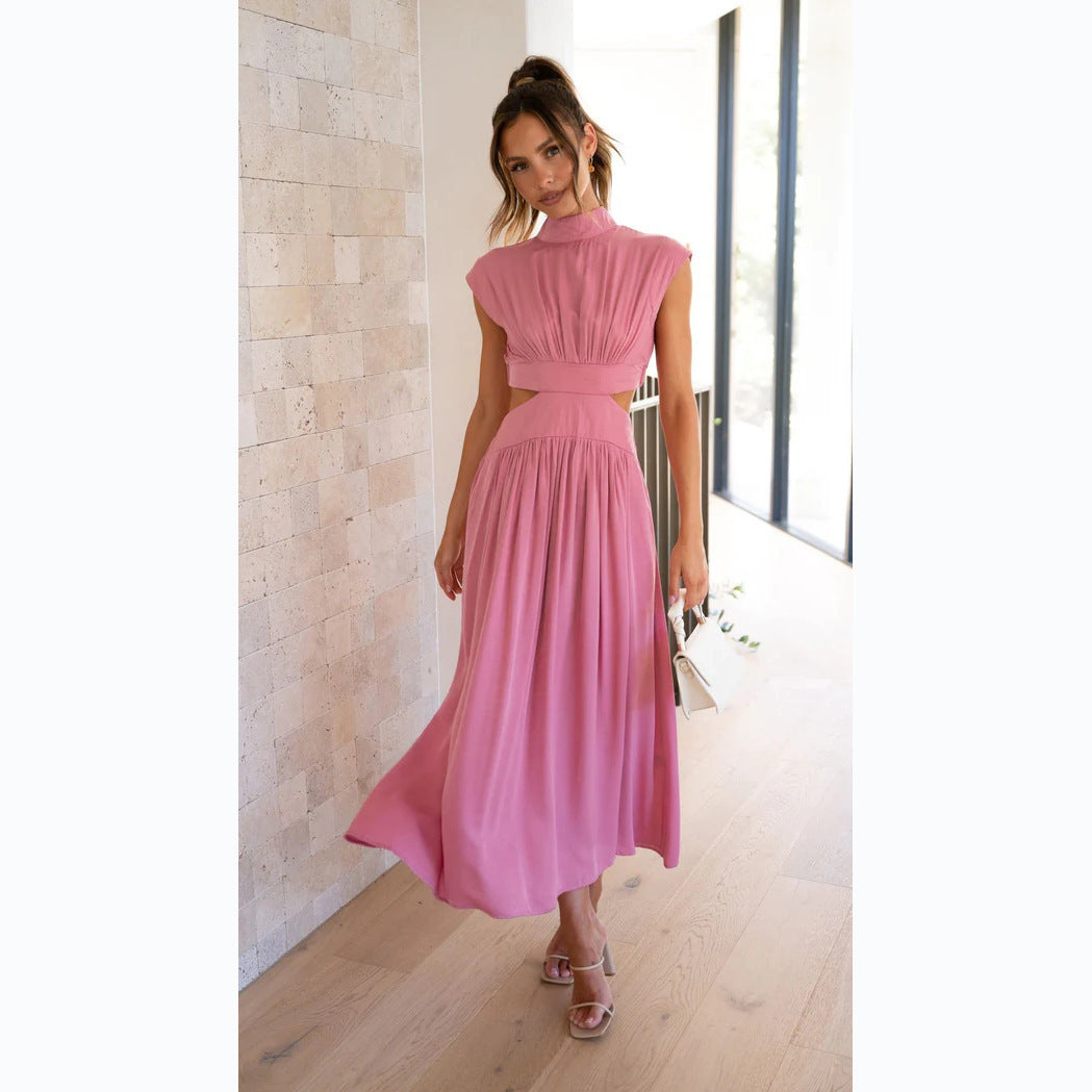 Damen Maxi-Kleid mit schickem Stehkragen und elegantem Cut-Out EB