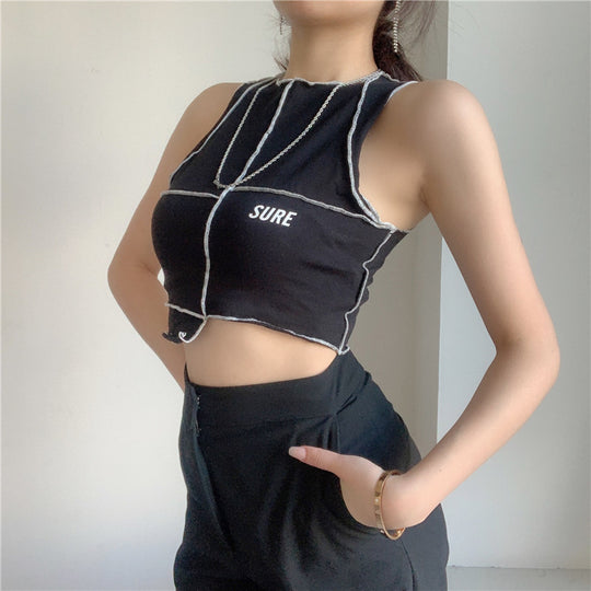 Damen Crop-Top mit kreativem Schnitt und kontrastierenden Nähten EB