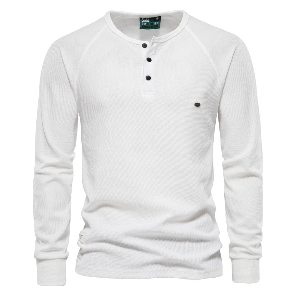 Herren Langarm-Henley-Shirt mit strukturierter Oberfläche und modischer Knopfleiste EB