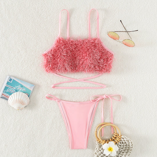 Damen Trendiger Bikini mit fluffigem Oberteil EB
