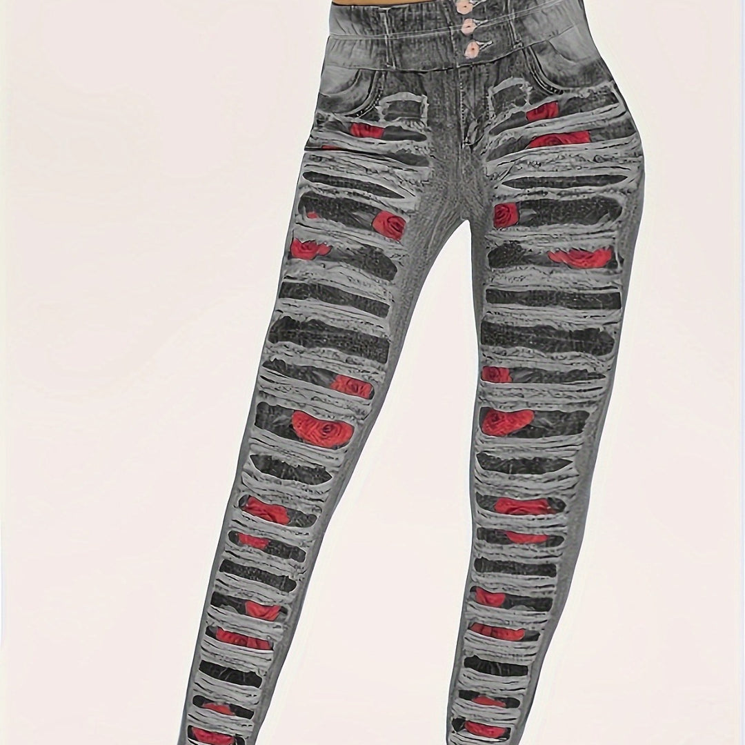 Damen Leggings mit coolen Destroyed-Details und hohem Bund EB