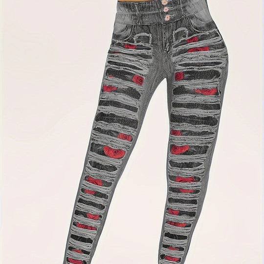 Damen Leggings mit coolen Destroyed-Details und hohem Bund EB
