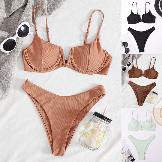 Damen Bikini-Set mit elegantem Push-Up-Oberteil und hoch geschnittenem Slip EB