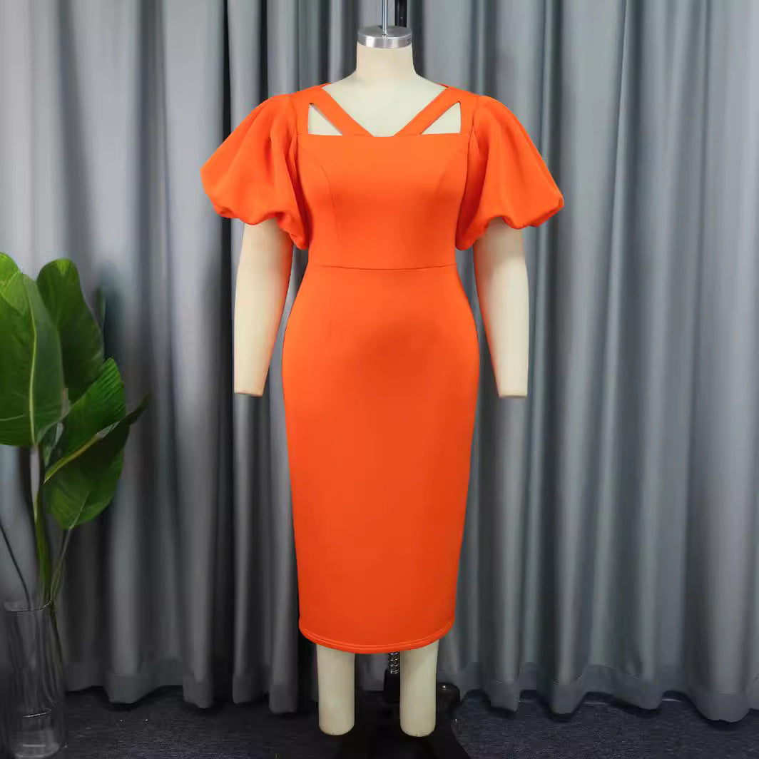 Damen figurbetontes Kleid mit innovativen Puffärmeln und aufregendem Schnitt EB