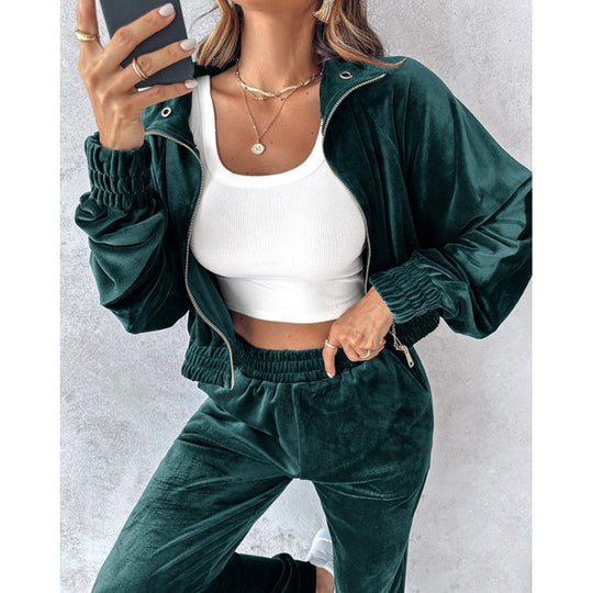 Damen Trainingsanzug mit cropped Jacke und elastischem Bund EB