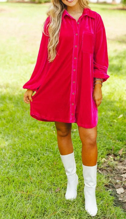 Damen Velours Hemdkleid EB