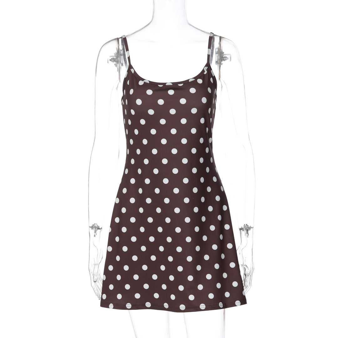 Damen Spaghetti-Träger Kleid mit verspieltem Punktenmuster EB